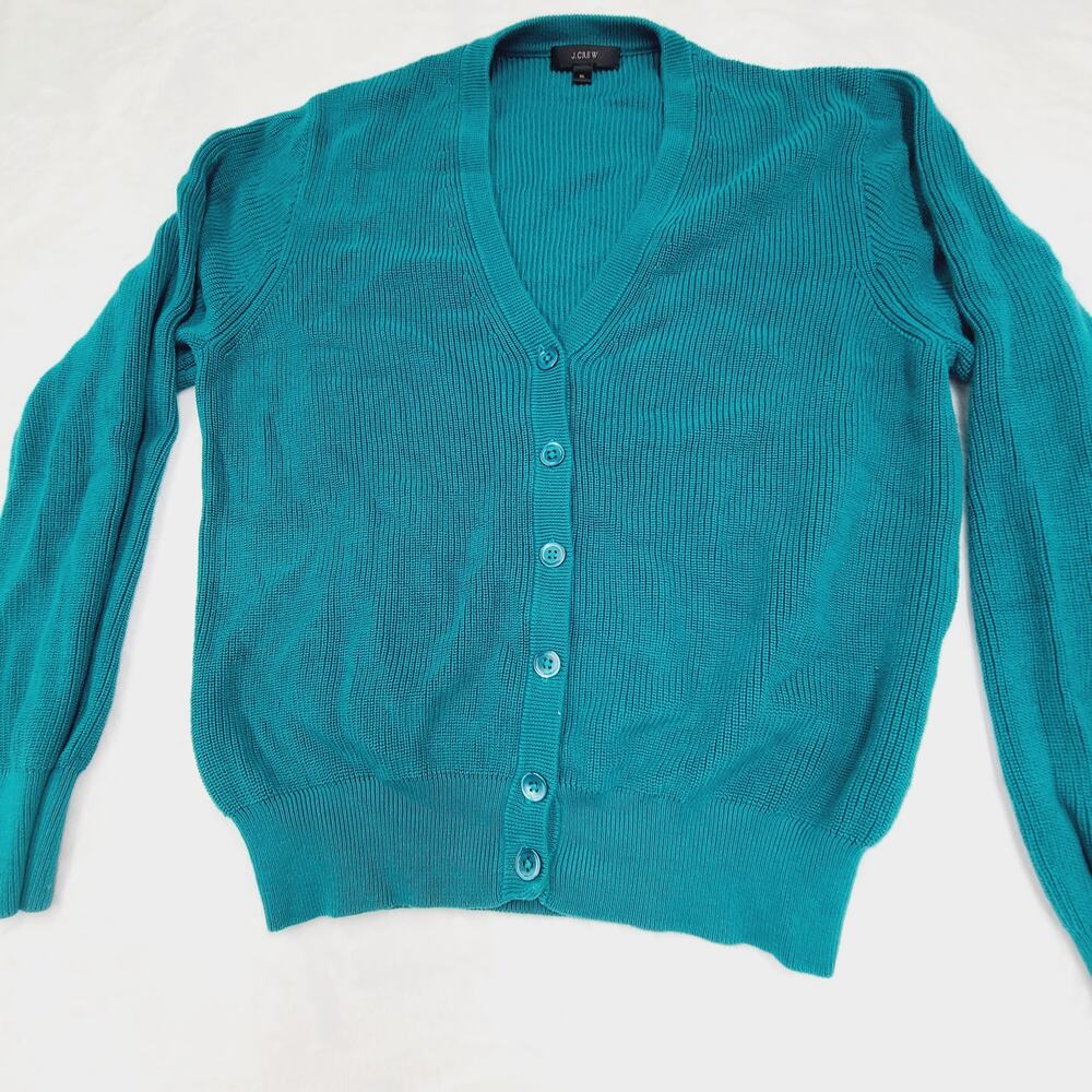 J.Crew Teal Cotton Cardigan Sweater XL Button Front Classic Lightweight Layering - Picture 4 of 9